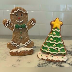 Gingerbread Man Glitter Resin Figurine Christmas Decor Tree Set EUC